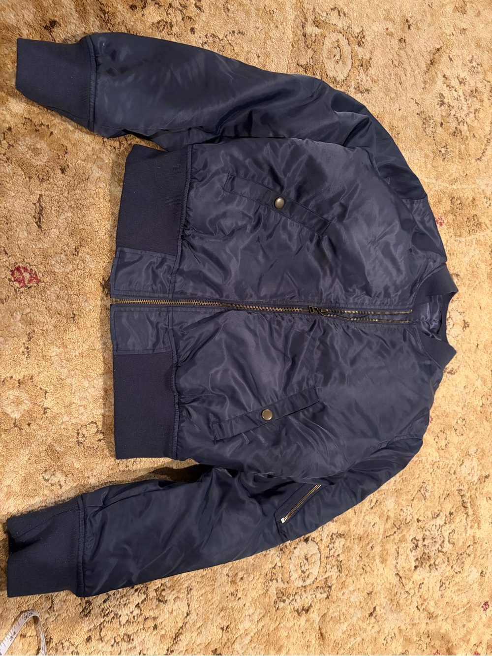 Joe & Elle Navy Bomber Jacket with Ribbed Trim large GUC fall casual
